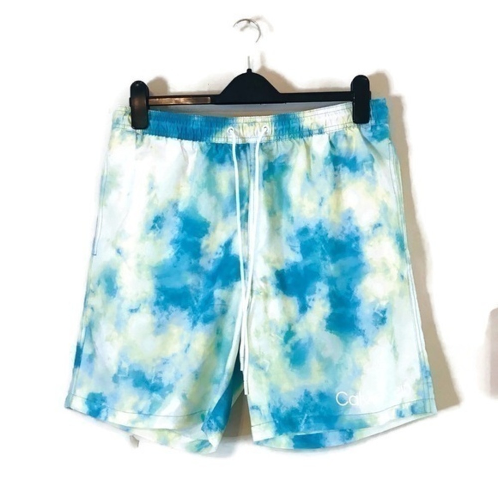 Calvin Klein Blue Yellow White Tie Dye Men’s Swim Trunks Shorts size large